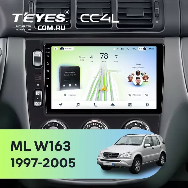 Штатная магнитола Teyes CC4L 4/64 Mercedes ML W163 (1997-2005) (черная)