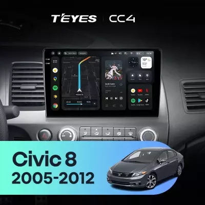 Штатная магнитола Teyes CC4 8/128 Honda Civic 8 FK FN FD (2005-2012) Правый руль