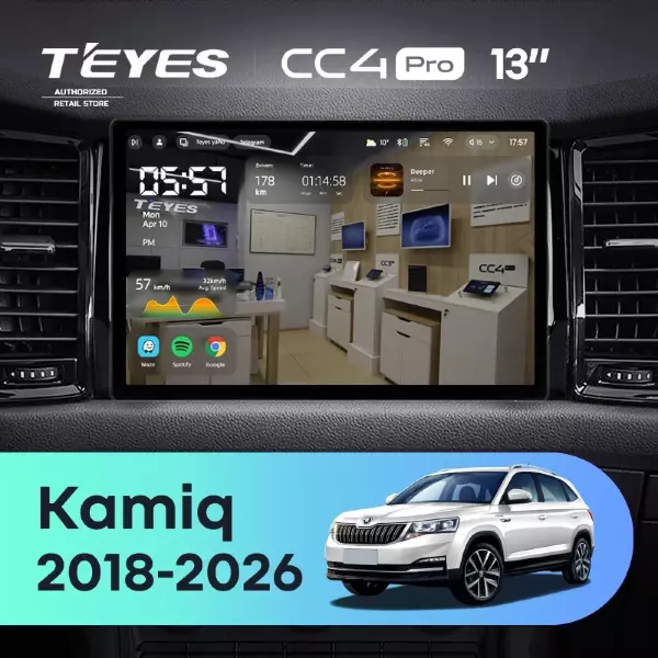 Штатная магнитола Teyes CC4 Pro 8/128 Skoda Kamiq (2018-2026) China Тип-B (13")