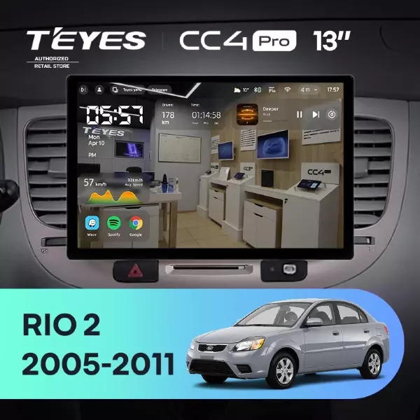 Штатная магнитола Teyes CC4 Pro 8/128 Kia Rio 2 (2005-2011) F1 (13")