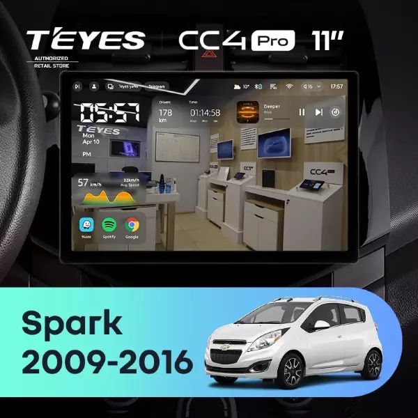 Штатная магнитола Teyes CC4 Pro 12/256 Chevrolet Spark M300 (2009-2016) F1 (11")
