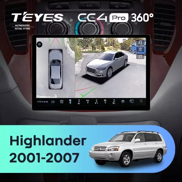 Штатная магнитола Teyes CC4 Pro 360 12/256 Toyota Highlander 1 XU20 (2001-2007) (11")