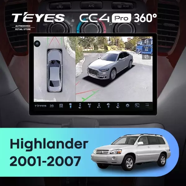 Штатная магнитола Teyes CC4 Pro 360 8/128 Toyota Highlander 1 XU20 (2001-2007) (13")