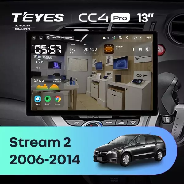 Штатная магнитола Teyes CC4 Pro 8/128 Honda Stream 2 (2006-2014) Правый руль (13")