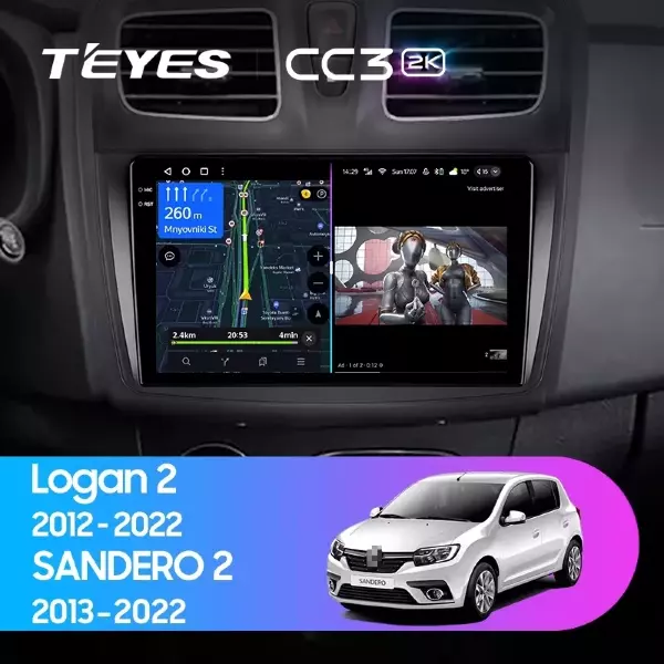 Штатная магнитола Teyes CC3 2K 4/64 Renault Logan 2 (2012-2022) F2