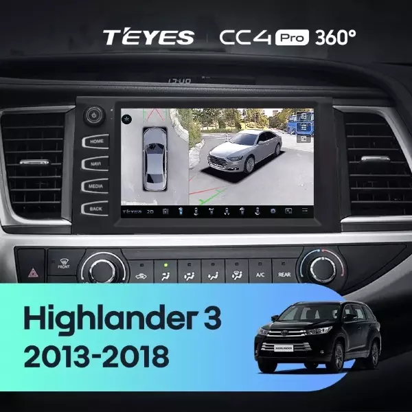 Штатная магнитола Teyes CC4 Pro 360 8/128 Toyota Highlander 3 XU50 (2013-2018) F2 с кнопками