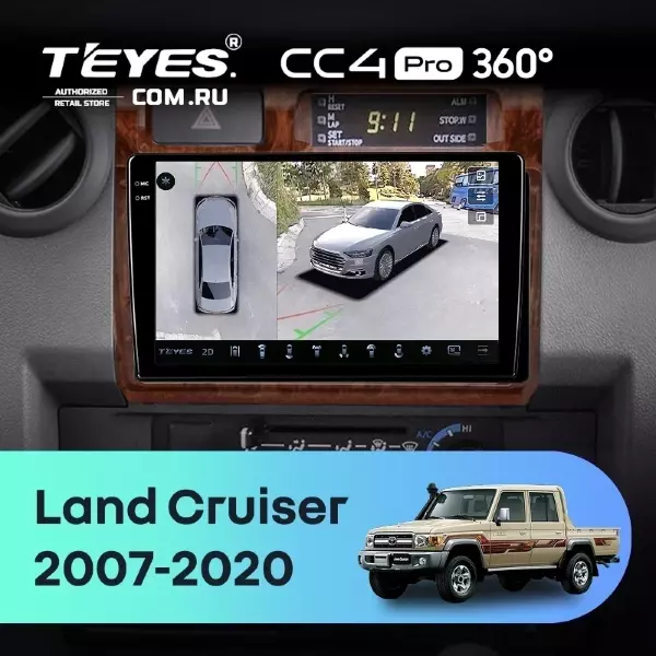 Штатная магнитола Teyes CC4 Pro 360 12/256 Toyota Land Cruiser 70 Series LC 79 (2007-2020) (Дерево)